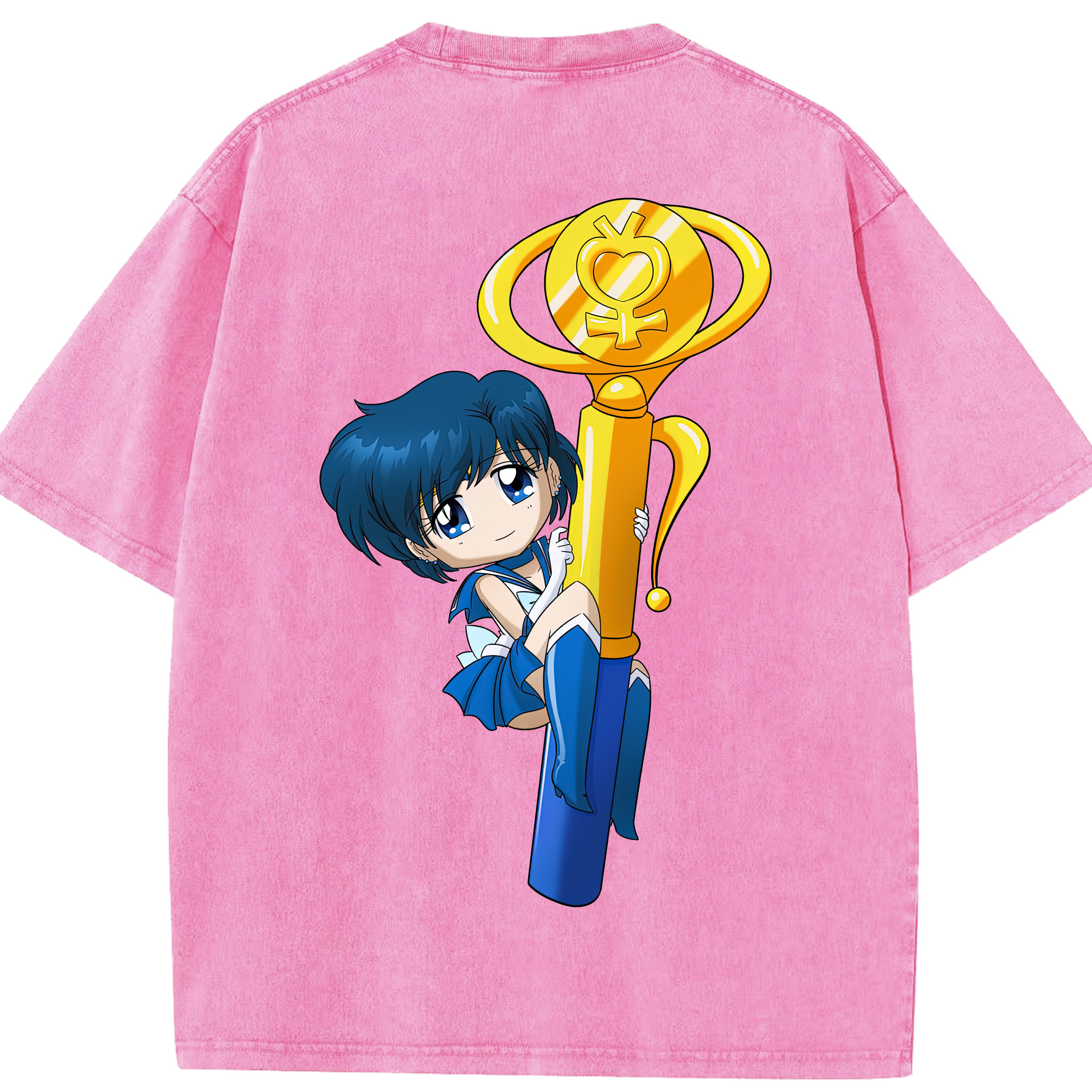 （画像用） 美少女戦士セーラームーン 水野 亜美 みずの あみ Sailor Moon Mizuno Ami 綿100% ヴィンテージ風 半袖Tシャツ（背面プリント）
